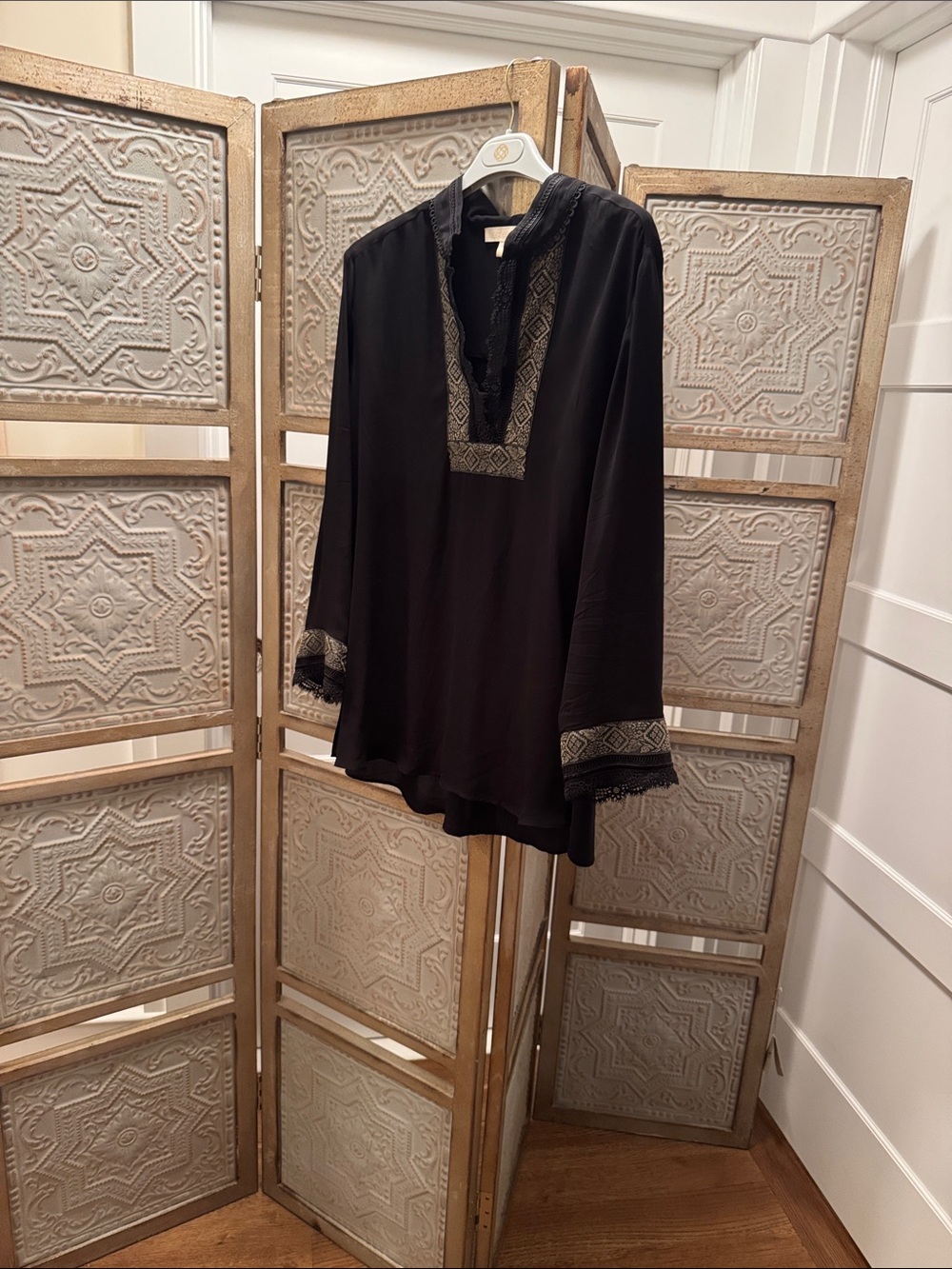 Etcetera Black Embroidered V-Neck Tunic